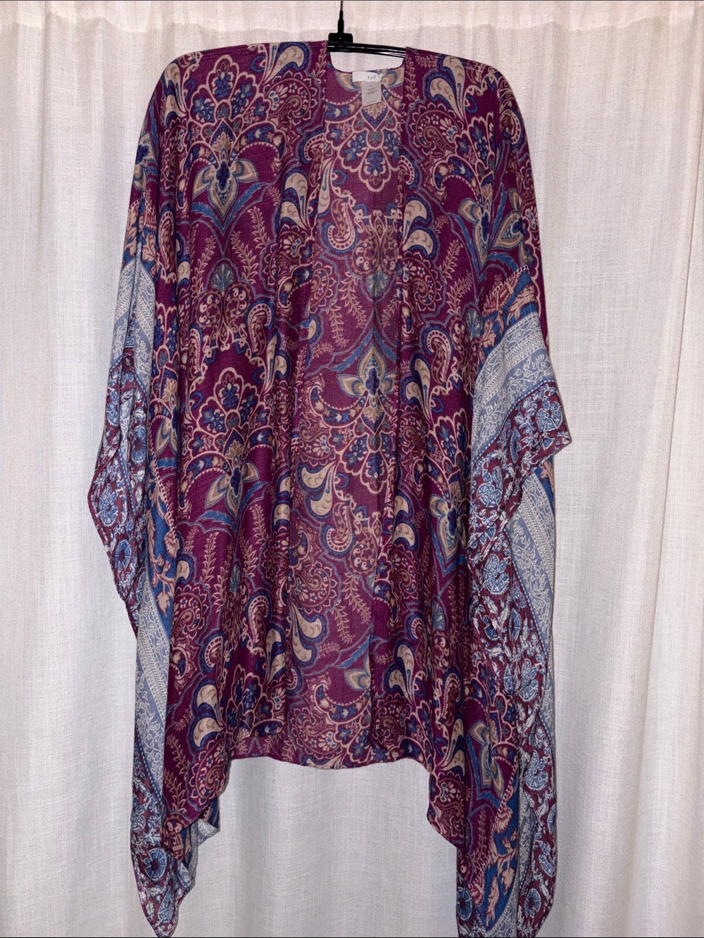 J. Jill Paisley Open-Front Kimono in Plum and Blue